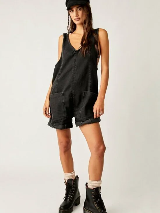NWT Free People High Roller Shortall in True North Black - Picture 1 of 4